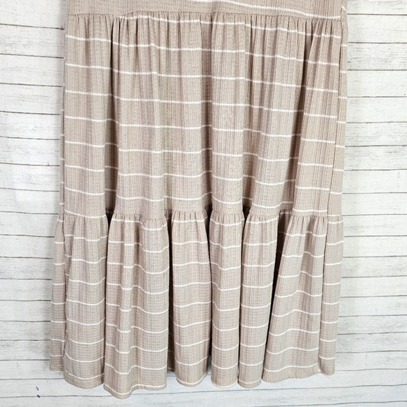 SEE YOU MONDAY STRIPED TIERED MINI DRESS IN CREAMY BEIGE, SZ MEDIUM - Picture 6 of 11